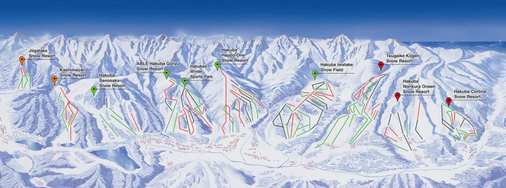 Hakuba map of ski resort areas